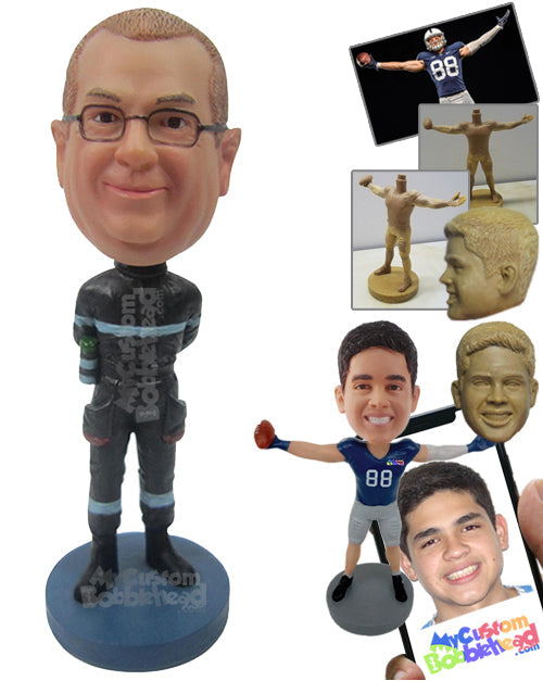 Cool Guy Eager to Race Wearing His Racing Attire Personalized Bobblehead