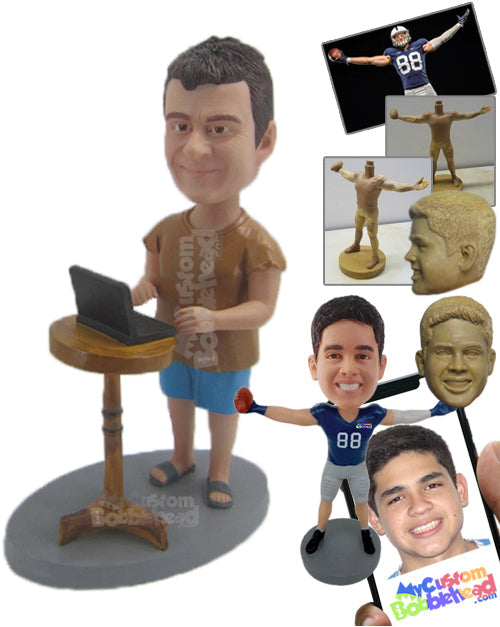 Cool Pal in a T-Shirt and Shorts Working from Home Personalized Bobblehead