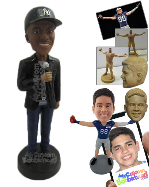 Stylish Dude with Trendy Jacket Singing a Song Personalized Bobblehead