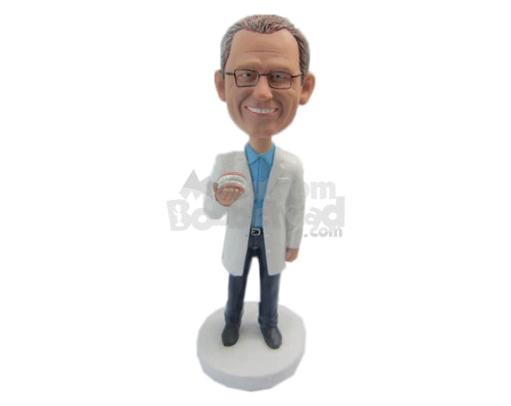 Custom Bobblehead Male Dentist Holding A Denture Prop - Careers & Professionals Dentists Personalized Bobblehead & Cake Topper