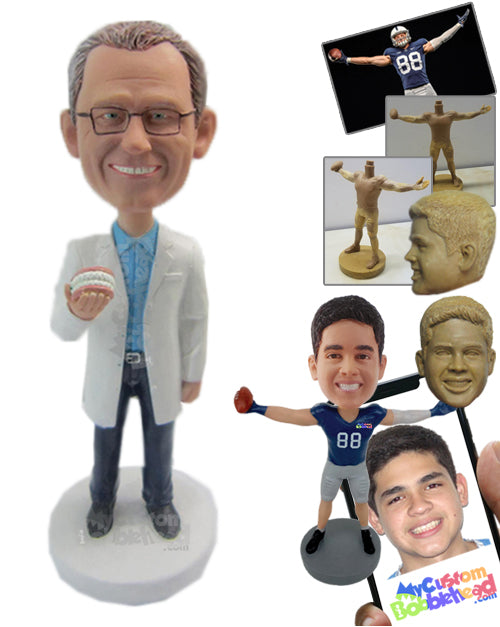 Male Dentist holding a Denture Prop Personalized Bobblehead