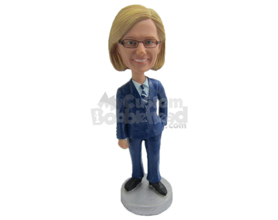 Custom Bobblehead Woman In Suit And Tie With Hands In Pockets - Careers & Professionals Corporate & Executives Personalized Bobblehead & Cake Topper