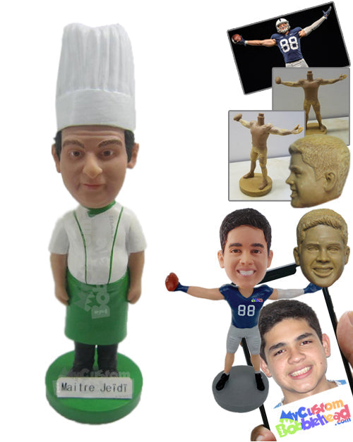 Chef Ready to Cook and Wearing A Fashionable Cooking Outfit Personalized Bobblehead