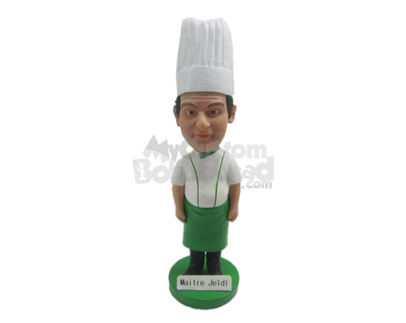 Chef Ready to Cook and Wearing A Fashionable Cooking Outfit Personalized Bobblehead