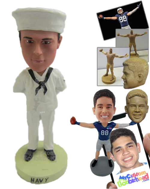 Navy Officer in Shiny Officer Uniform Personalized Bobblehead