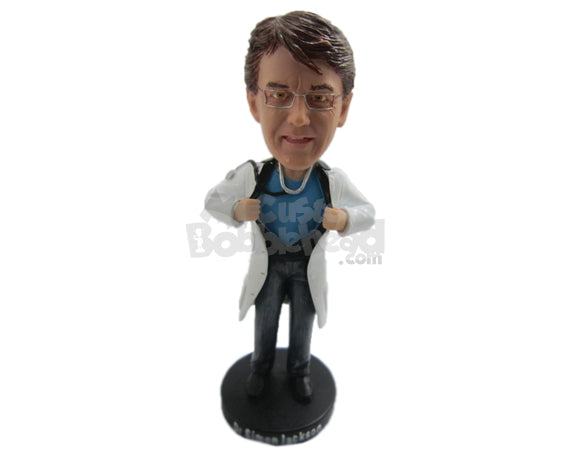 Custom Bobblehead Super Doctor Showing Off His Powers - Careers & Professionals Medical Doctors Personalized Bobblehead & Cake Topper