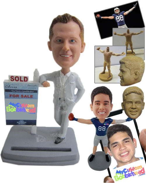 Stylish Real Estate Agent in Formal Suit Selling Property Personalized Bobblehead