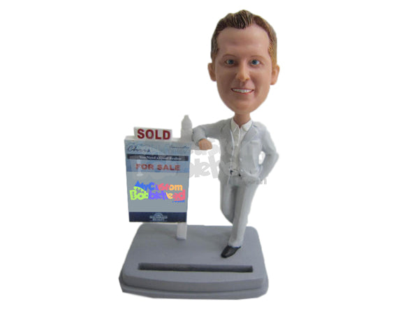 Stylish Real Estate Agent in Formal Suit Selling Property Personalized Bobblehead