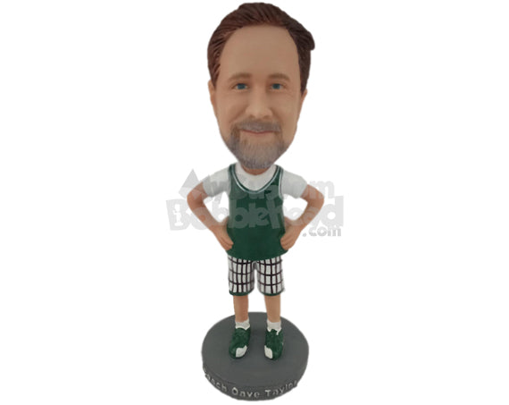 Custom Bobblehead Male Basketball Aficionado Ready To Show Some Tricks On The Court - Sports & Hobbies Basketball Personalized Bobblehead & Cake Topper