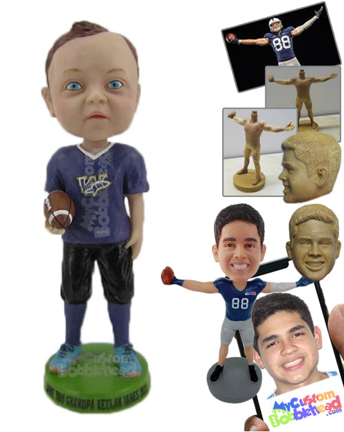 Kid Football Fan with a Football in Hand Personalized Bobblehead