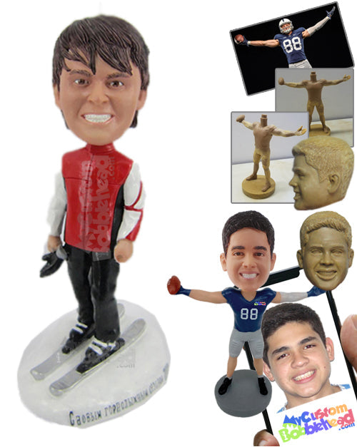 Male Skier Posing before Going Down the Slopes Personalized Bobblehead