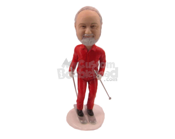 Custom Bobblehead Down The Hill Skier In Full Skiing Outfit - Sports & Hobbies Skiing & Skating Personalized Bobblehead & Cake Topper