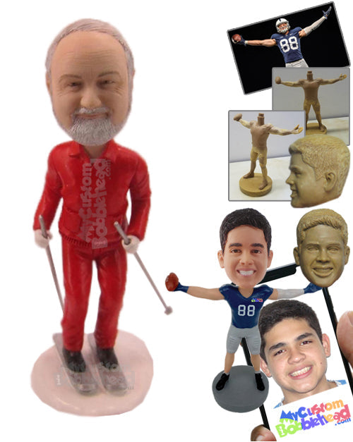 Down the Hill Skier in Full Skiing Outfit Personalized Bobblehead