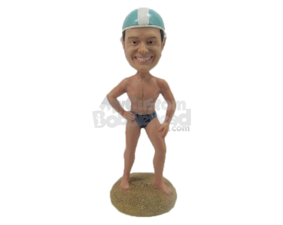 Custom Bobblehead Cool Diving Dude Wearing Speedo Briefs Ready To Dive Into The Water - Sports & Hobbies Surfing & Water Sports Personalized Bobblehead & Cake Topper