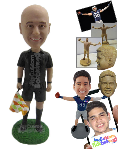 Soccer Sideline Referee Assistant with Flag in Hand Personalized Bobblehead