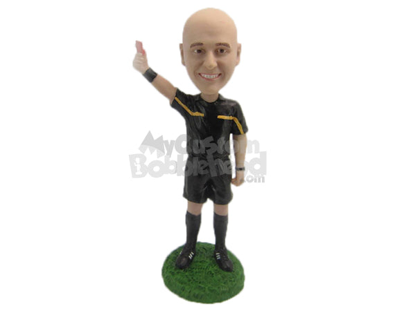 Custom Bobblehead Soccer Referee Showing A Red Card - Sports & Hobbies Coaching & Refereeing Personalized Bobblehead & Cake Topper