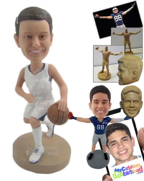 Superstar Female Basketball Player Running with Ball Personalized Bobblehead