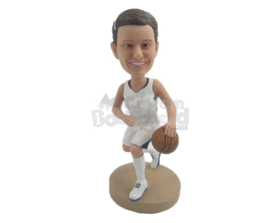 Custom Bobblehead Superstar Female Basketball Player Running With Ball - Sports & Hobbies Basketball Personalized Bobblehead & Cake Topper