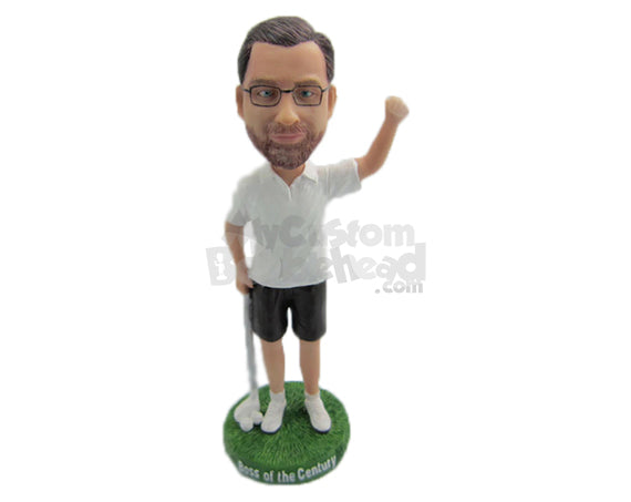 Custom Bobblehead Male Golfer Is Delighted After Hitting A Good Shot - Sports & Hobbies Golfing Personalized Bobblehead & Cake Topper