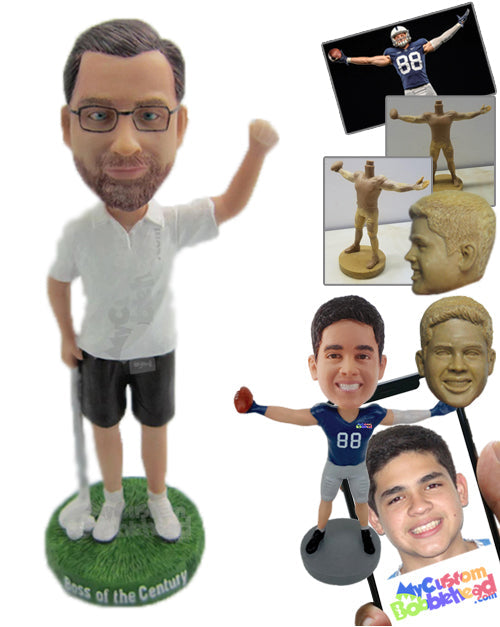 Male Golfer Delighted after Hitting a Good Shot Personalized Bobblehead