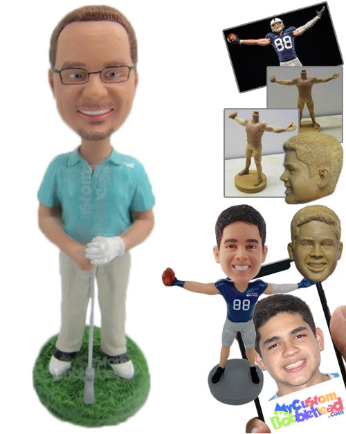 Golfer Standing with a Golf Club and Posing for Pictures Personalized Bobblehead