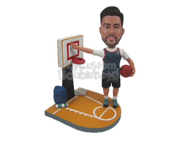 Custom Bobblehead Basketball Player Showing The Tactics To Dunk The Ball - Sports & Hobbies Basketball Personalized Bobblehead & Cake Topper