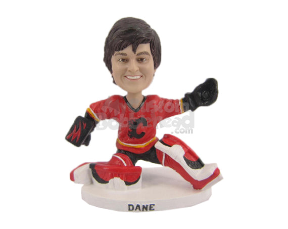 Custom Bobblehead Ice Hockey Goalkeeper Making The Catch Of The Game - Sports & Hobbies Ice & Field Hockey Personalized Bobblehead & Cake Topper