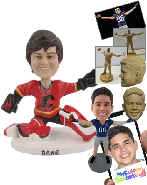 Ice Hockey Goalkeeper Making the Catch of the Game Personalized Bobblehead