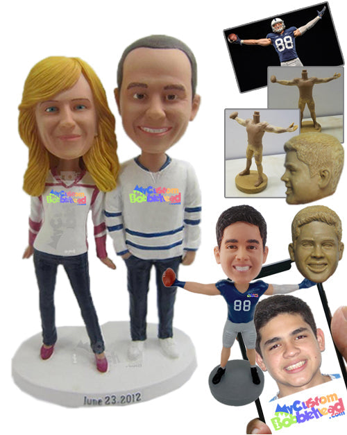 Sports Couple Wearing Full-Sleeve Jerseys and Classic Jeans Personalized Bobblehead