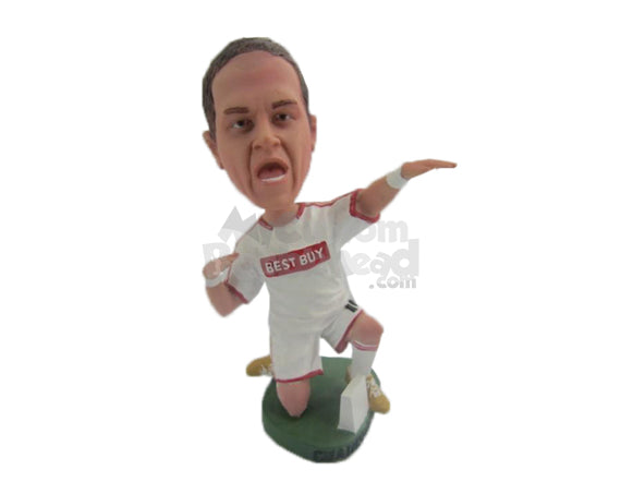 Custom Bobblehead Soccer Player Celebrating After Scoring A Goal - Sports & Hobbies Soccer Personalized Bobblehead & Cake Topper