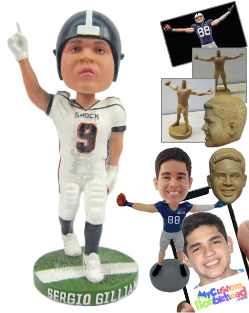 Strong Football Player Celebrating a Touchdown Personalized Bobblehead