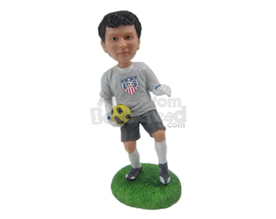 Custom Bobblehead Male Soccer Goalkeeper Catching The Ball - Sports & Hobbies Soccer Personalized Bobblehead & Cake Topper