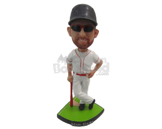 Custom Bobblehead Cool Baseball Dude With His Bat Posing For The Camera - Sports & Hobbies Baseball & Softball Personalized Bobblehead & Cake Topper