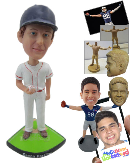 Baseball Dude Holding a Ball in His Hand Personalized Bobblehead