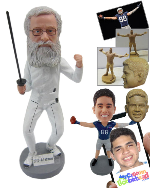 Male Fencing Fighter with Sword in Hand Personalized Bobblehead