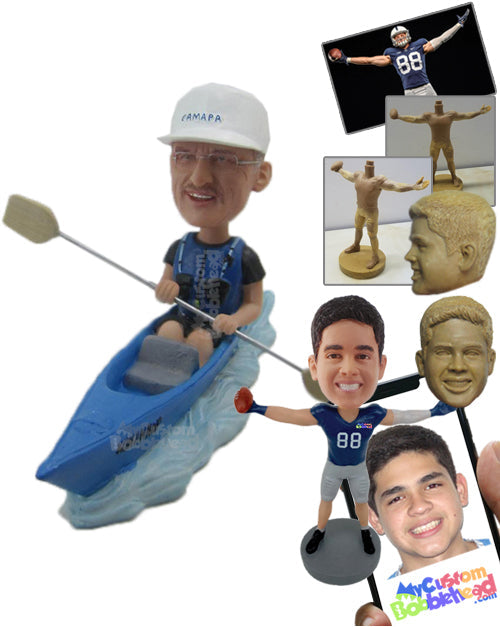 Male Canoeing Aficionado riding his Fast Canoe Personalized Bobblehead