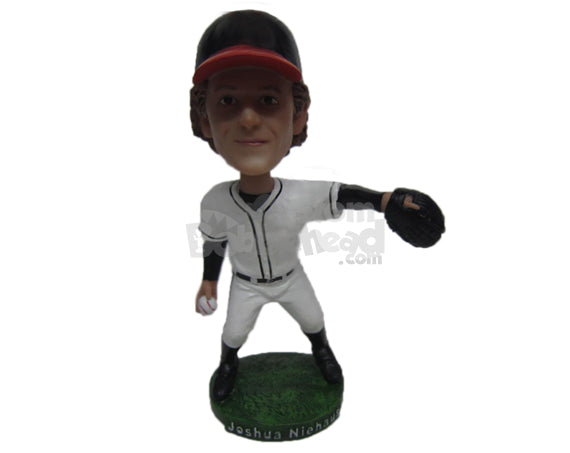 Custom Bobblehead Male Baseball Pitcher Ready To Pitch The Ball - Sports & Hobbies Baseball & Softball Personalized Bobblehead & Cake Topper