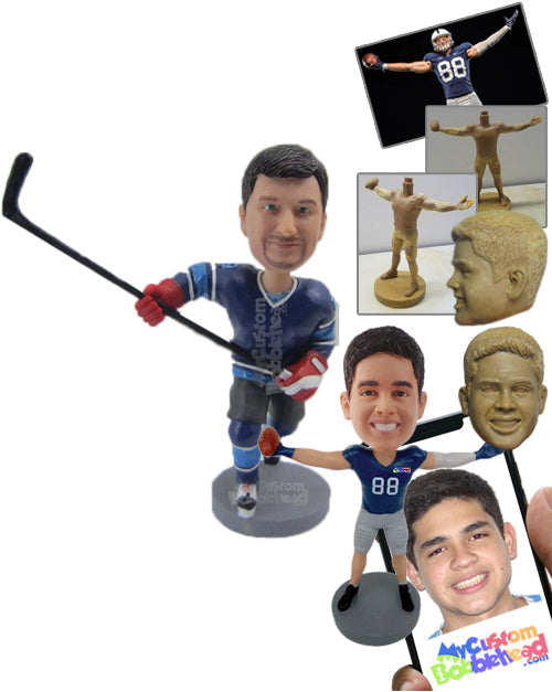 Ice Hockey Player Running with His Hockey Stick Personalized Bobblehead