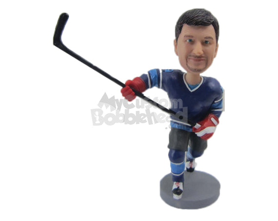 Custom Bobblehead Ice Hockey Player Running With His Hockey Stick - Sports & Hobbies Ice & Field Hockey Personalized Bobblehead & Cake Topper