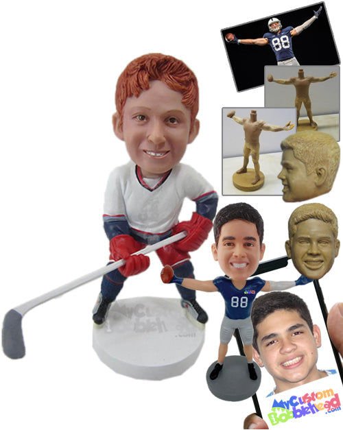 Male Ice Hockey Player Ready to Receive the Ball Personalized Bobblehead