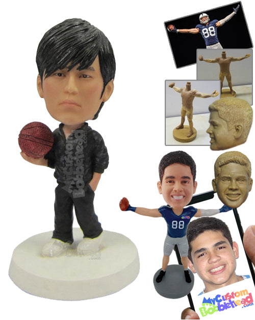 Basketball Aficionado with Basketball in Hand Personalized Bobblehead