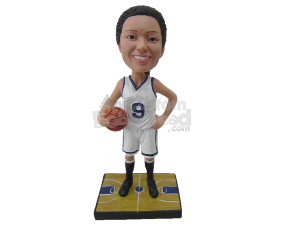 Female Basketball Player with a Ball in Hand Personalized Bobblehead