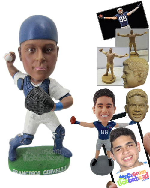 Strong Baseball Pitcher Will Throw the Ball Hard Personalized Bobblehead