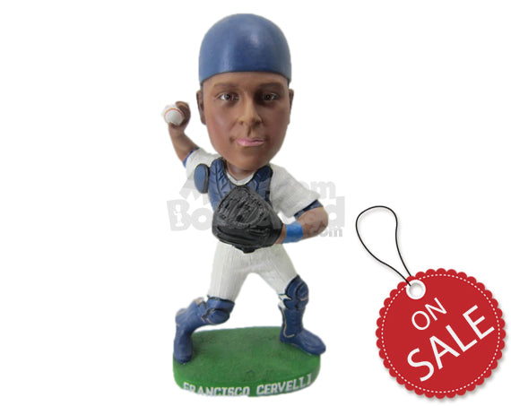 Custom Bobblehead Strong Baseball Pitcher Will Throw The Ball Hard - Sports & Hobbies Baseball & Softball Personalized Bobblehead & Cake Topper