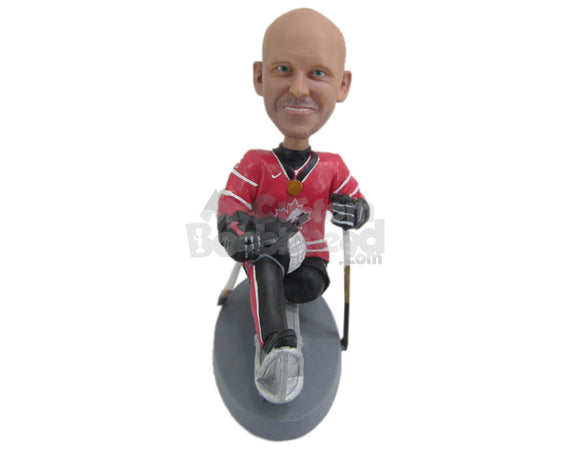 Custom Bobblehead Ice Skiing Dude With His Ice Skiing Equipment And Gear - Sports & Hobbies Skiing & Skiing Personalized Bobblehead & Cake Topper