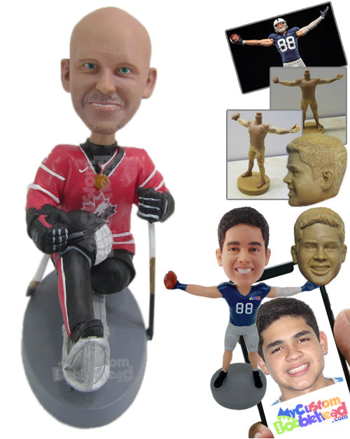 Ice Skiing Dude with His Ice Skiing Equipment and Gear Personalized Bobblehead