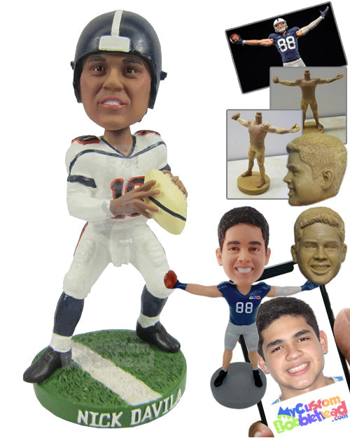 Male Football Player Standing Strong with Ball in Hand Personalized Bobblehead