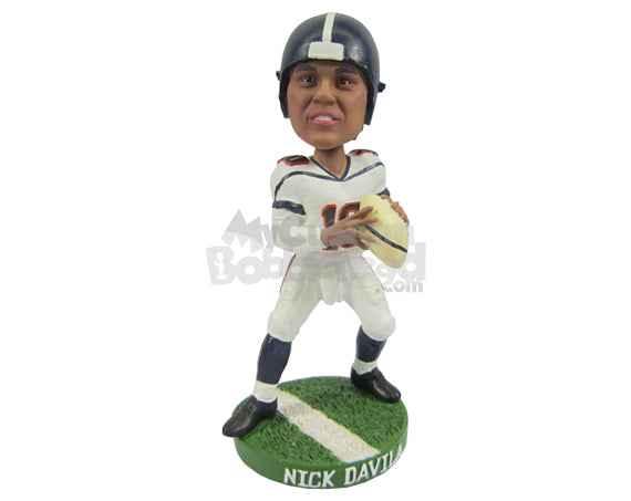 Male Football Player Standing Strong with Ball in Hand Personalized Bobblehead