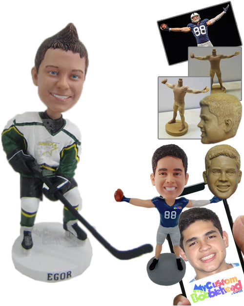 Male Ice Hockey Player with His Hockey Gear On Personalized Bobblehead