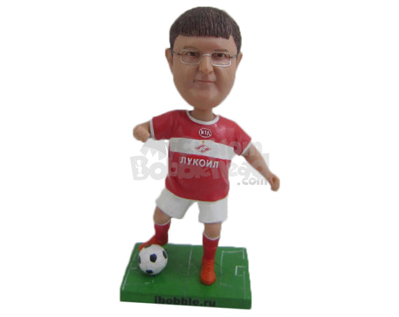 Custom Bobblehead Overweight Soccer Player Kicking The Soccer Ball - Sports & Hobbies Soccer Personalized Bobblehead & Cake Topper